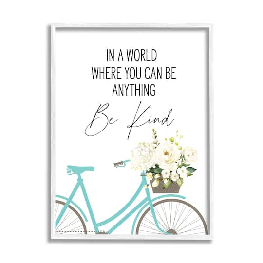 Stupell Industries Be Kind Bicycle Floral Giclée Textured White Framed Wall Art
